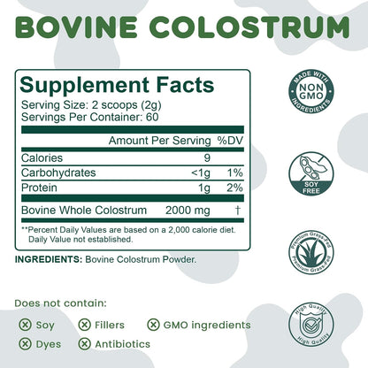 Bovine Colostrum Supplement Powder 50% IgG – Grass Fed, Non-GMO, Unflavoured (60 Servings)