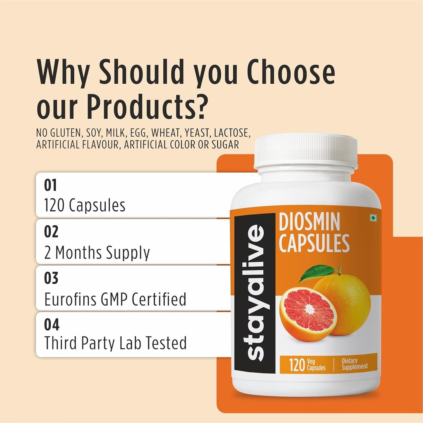 STAY ALIVE Pure Diosmin Complex 1000mg, 120 Capsules - görsel 5