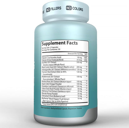 Herbtonics Sea Moss, Black Cumin Seed, Ashwagandha, Burdock Root & Apple Cider Vinegar Complex - 60 Capsules