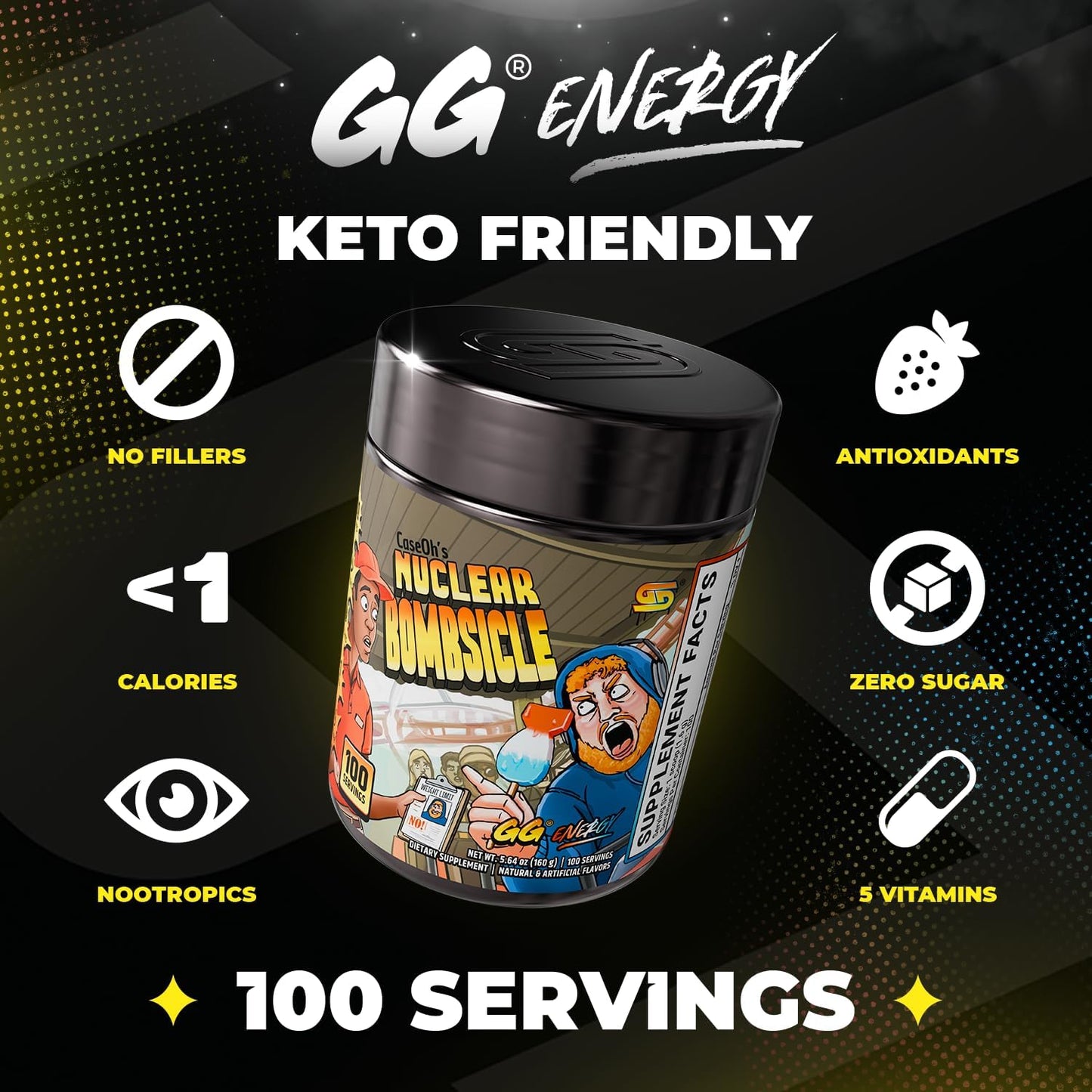 Gamer Supps GG Energy CaseOh's Nuclear Bombsicle - Keto Friendly Energy & Nootropic Powder Drink (100 Servings) - görsel 2