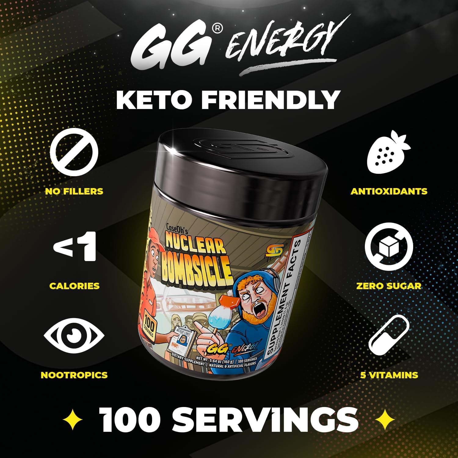 Gamer Supps GG Energy CaseOh's Nuclear Bombsicle - Keto Friendly Energy & Nootropic Powder Drink (100 Servings) - görsel 2