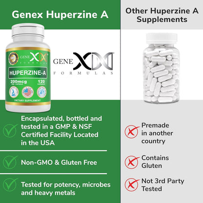Genex Formulae Huperzine A 200mcg (120 Capsules) – Nootropic for Memory, Focus and Cognitive Health