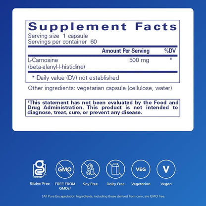 Pure Encapsulations L-Carnosine Food Supplement - 60 Capsules