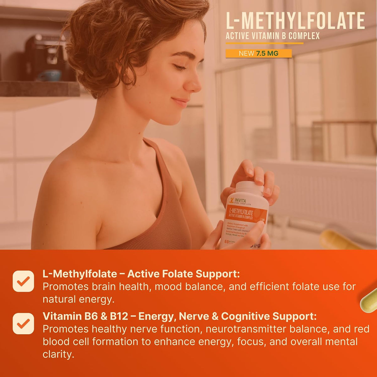 INVITA L-Methylfolate 7.5 mg + Active Vitamin B Complex – 60 Capsules - görsel 4
