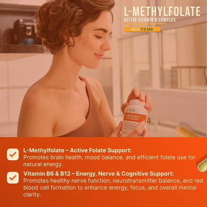 INVITA L-Methylfolate 7.5 mg + Active Vitamin B Complex – 60 Capsules