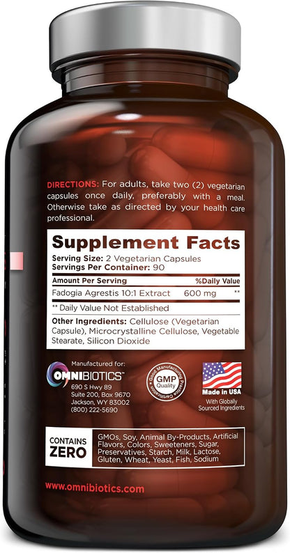 OmniBiotics Fadogia Agrestis 600mg Per Serving (180 Capsules) - Standardised 10:1 Extract for Muscle Growth, Recovery, Energy & Athletic Performance