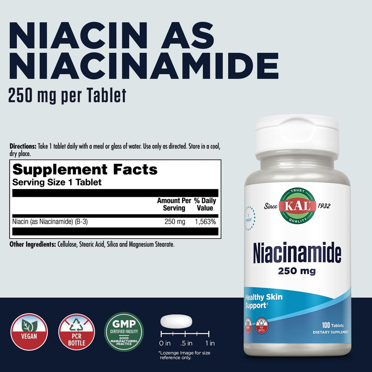 KAL Niacinamide 250 mg Tablets, 100 Tablets - görsel 2