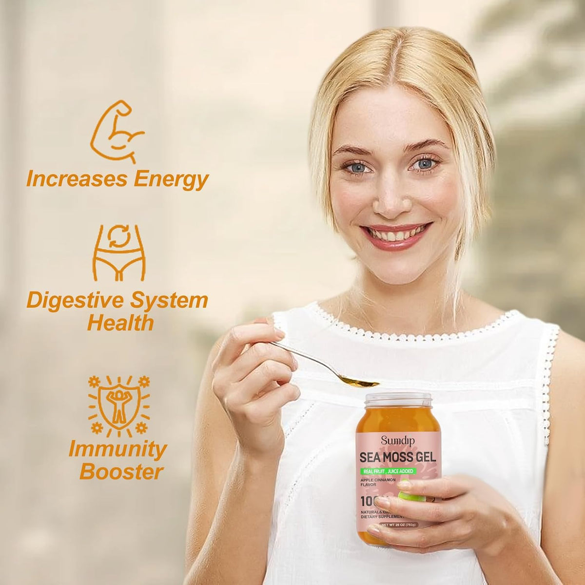 (28oz) Sea Moss Gel, Raw Vegan Irish Seamoss Gel, Immune and Digestive Support, Apple Cinnamon - görsel 5