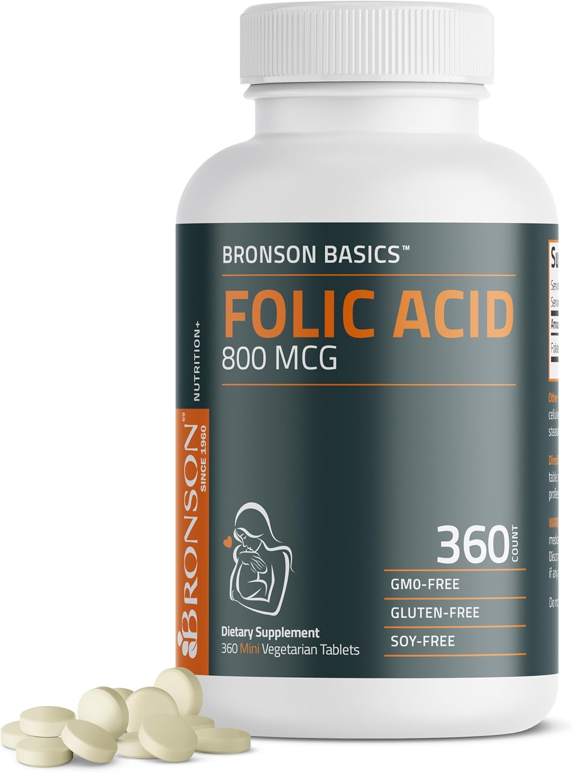 Bronson Folic Acid 800 mcg Supports Prenatal Development, Non-GMO, 360 Tablets - görsel 1