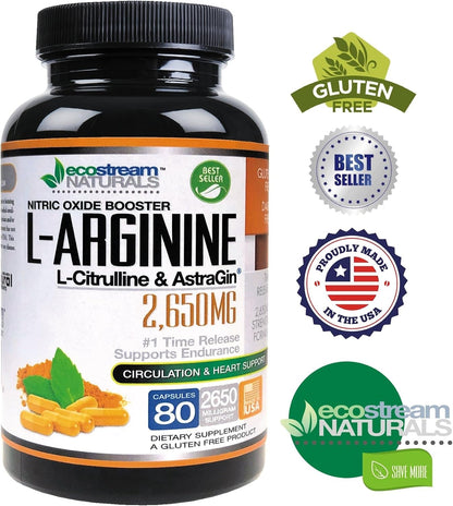 MAX 2650mg Nitric Oxide Booster with L-Arginine, L-Citrulline, and Astragin - Time Release Formula