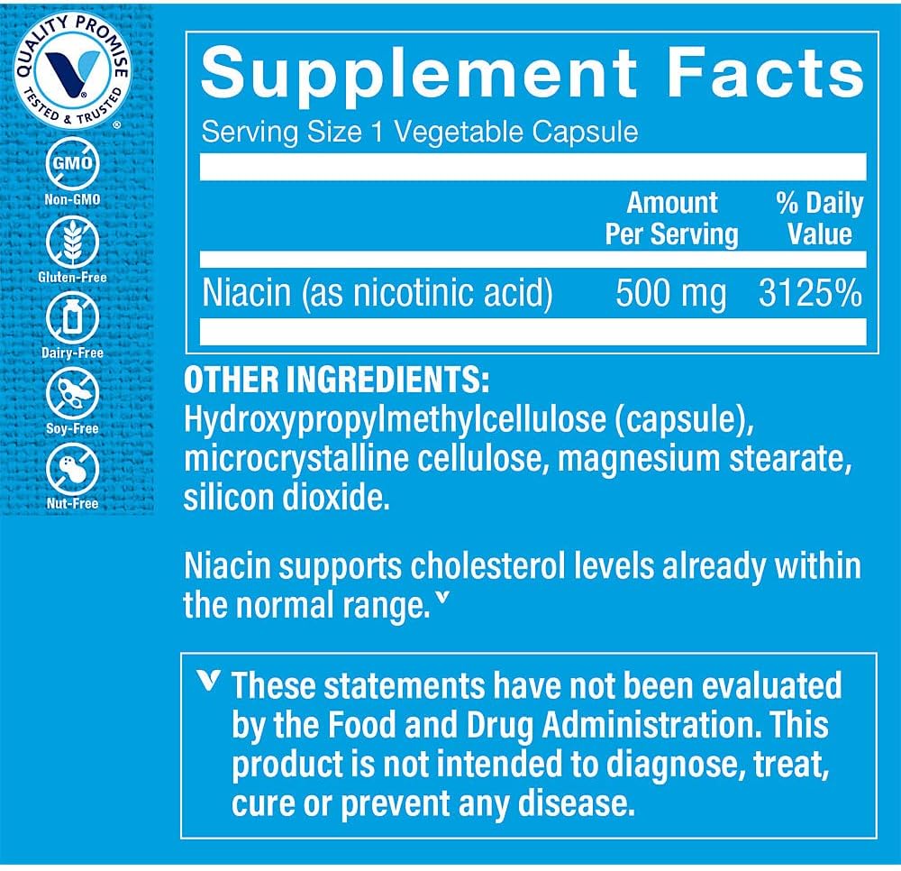 The Vitamin Shoppe Niacin Cholesterol Support 500, 100 Vegetable Capsules - görsel 2