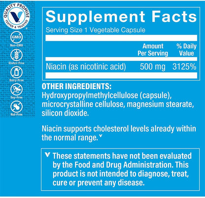 The Vitamin Shoppe Niacin Cholesterol Support 500, 100 Vegetable Capsules