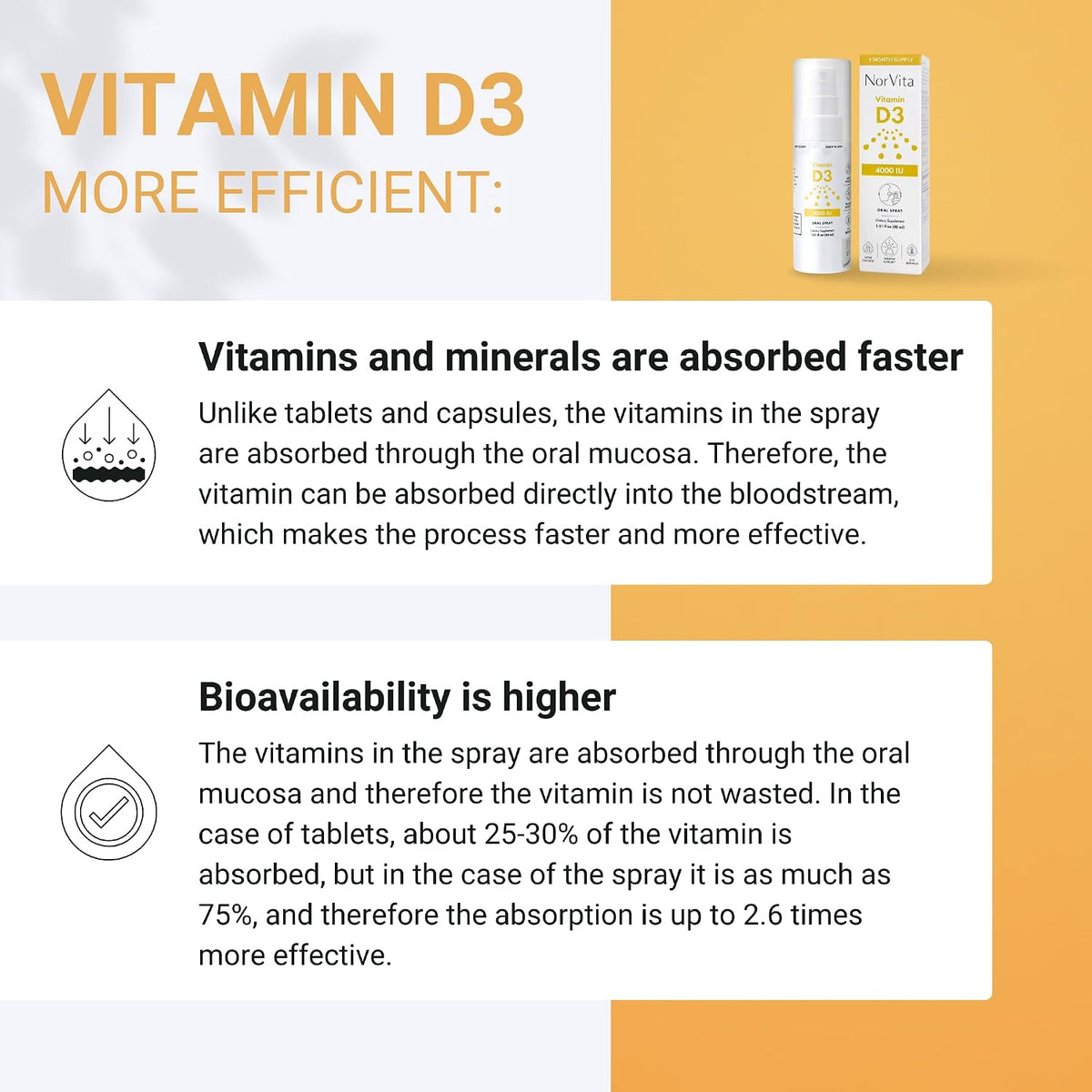 NorVita Vitamin D3 Spray 4000 IU - High Absorption Vegan Oral Spray for Bone & Immune Support (30 ml, 215 Doses) - görsel 6