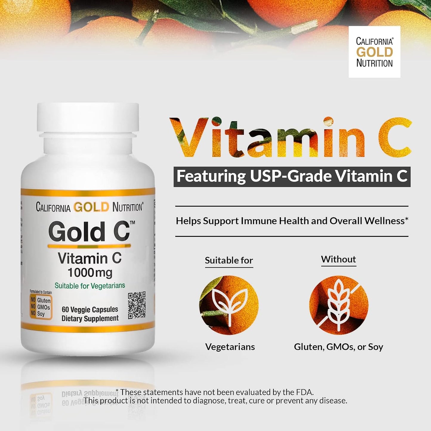 California Gold Nutrition Vitamin C, 1000 mg Veggie Capsules, 60 Count - görsel 5