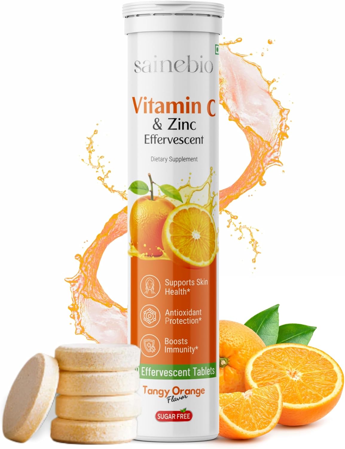 Vitamin C 1000mg Effervescent Tablets with Zinc - Immune Support, Sugar-Free, Orange Flavour - 20 Count - görsel 1