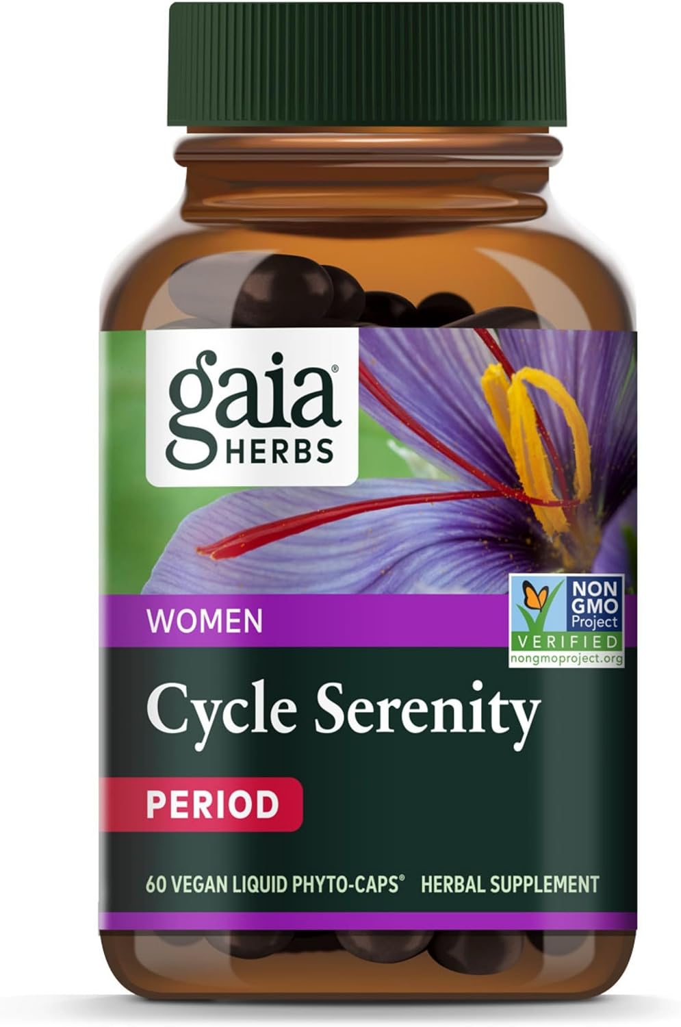 Gaia Herbs Period Cycle Serenity - with Saffron for Mood Support - 60 Vegan Liquid Phyto-Caps (60 Servings) - görsel 1