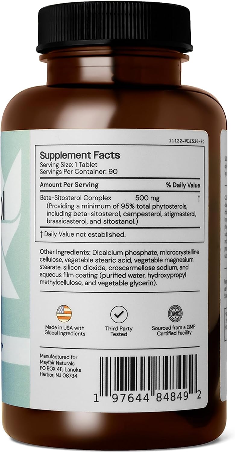 Mayfair Naturals Beta Sitosterol Complex, 500mg, Plant Sourced, 90 Tablets - görsel 3