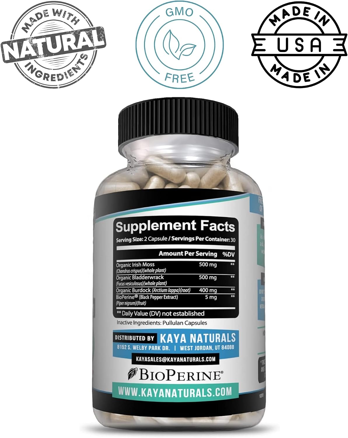 Kaya Naturals Sea Moss - Mobility Supplement with Burdock Root, Bladderwrack & BioPerine, 60 Capsules - görsel 3