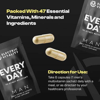 ELECTRIC VITALITY Multivitamins for Men - All in One Pack for Energy and Focus, 30 Packs