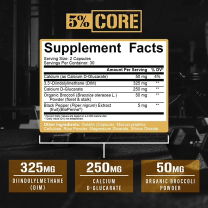 5% Nutrition Core DIM Supplement - Oestrogen Regulation Support for Men and Women (60 VegCaps)