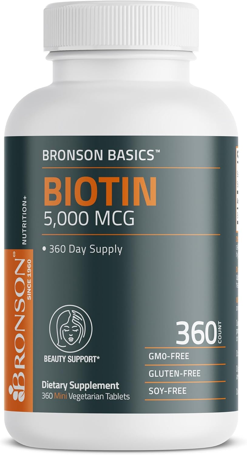Bronson Biotin 5,000 mcg – High Potency for Healthy Hair, Skin and Nails – 360 Vegetarian Tablets - görsel 3