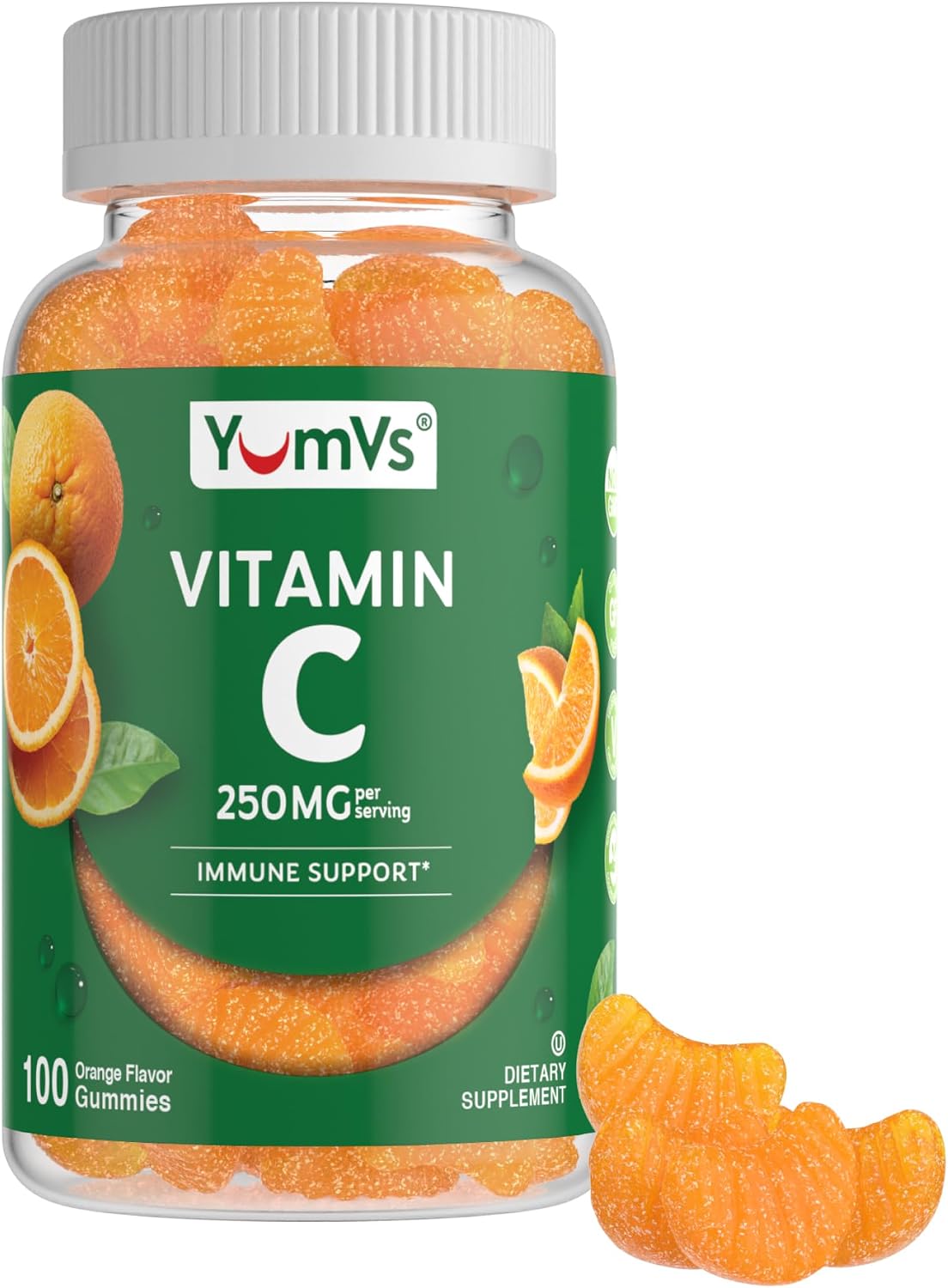 YUM-V'S Vitamin C Gummies for Adults - 250 mg Orange Flavour - Immune Function Support (100 Count) - görsel 1