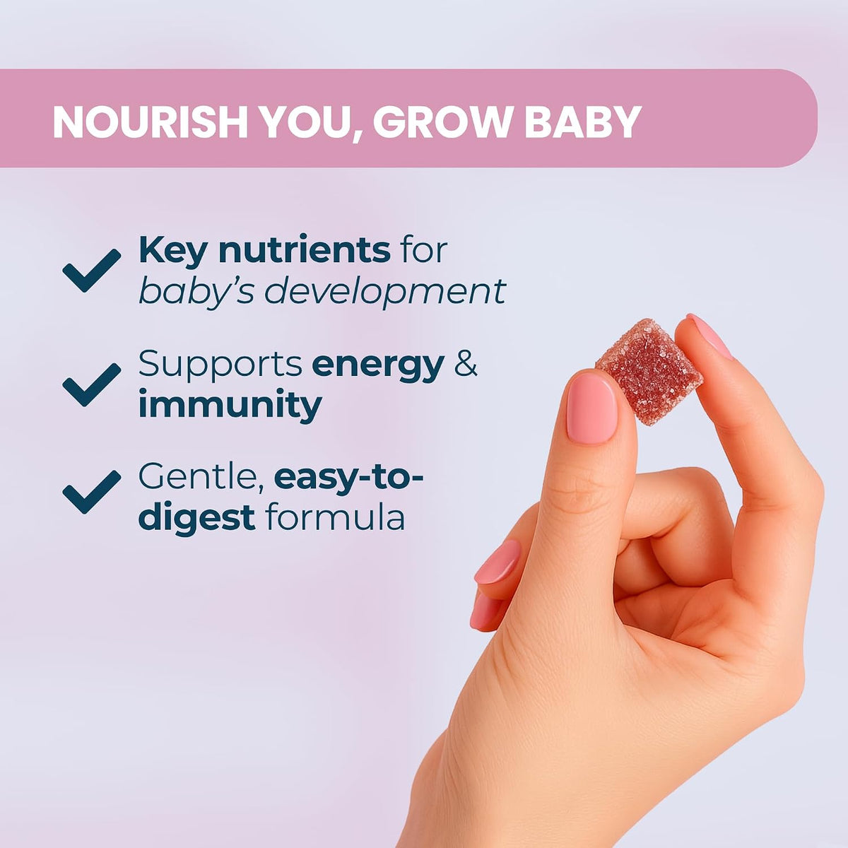 Baby Blues Prenatal Gummies for Women, Prenatal Multivitamin with DHA and Folic Acid, Iron Free, Gentle on Stomach, No Fishy Aftertaste, Raspberry Lemonade, 60 Count - görsel 2