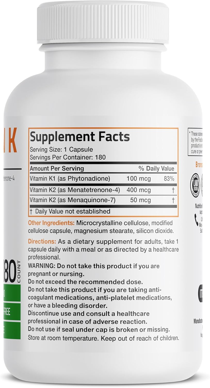 Bronson Vitamin K Triple Play - Full Spectrum Complex with K1, K2 MK4 & MK7, 180 Capsules - görsel 2