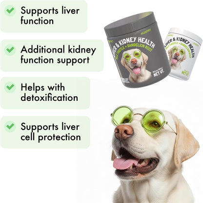 Liver & Kidney Support for Dogs – Natural Herbal Supplement with Milk Thistle, Turmeric & Dandelion Root (30 Soft Chews)