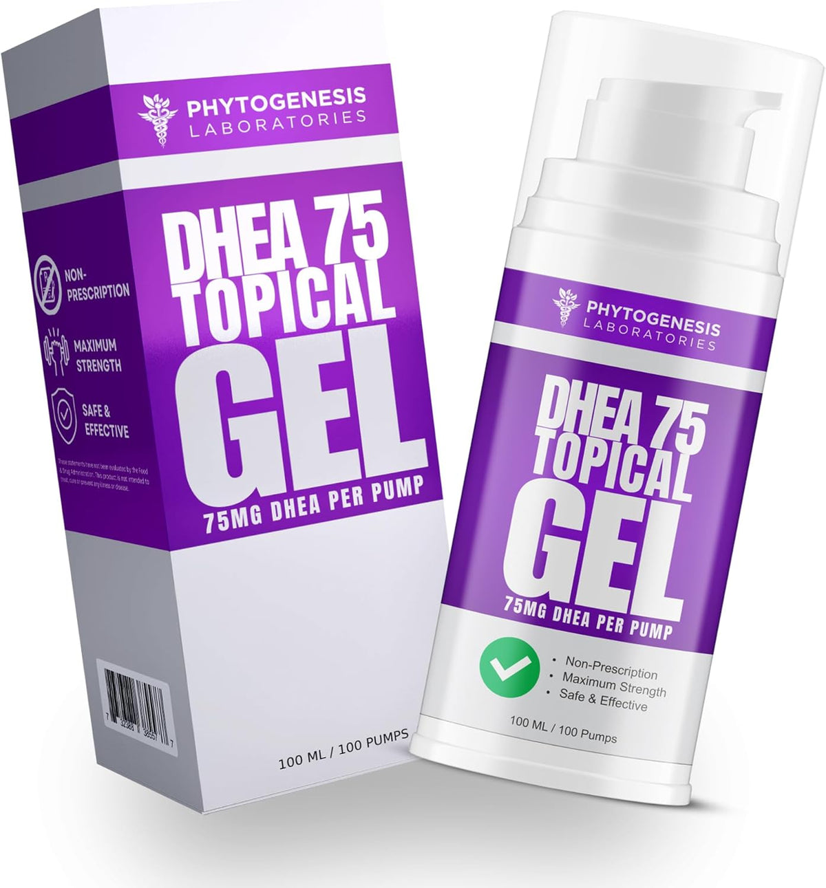 Phytogenesis DHEA 75 Topical Gel – 75 mg DHEA per Pump – One Month Supply - görsel 1
