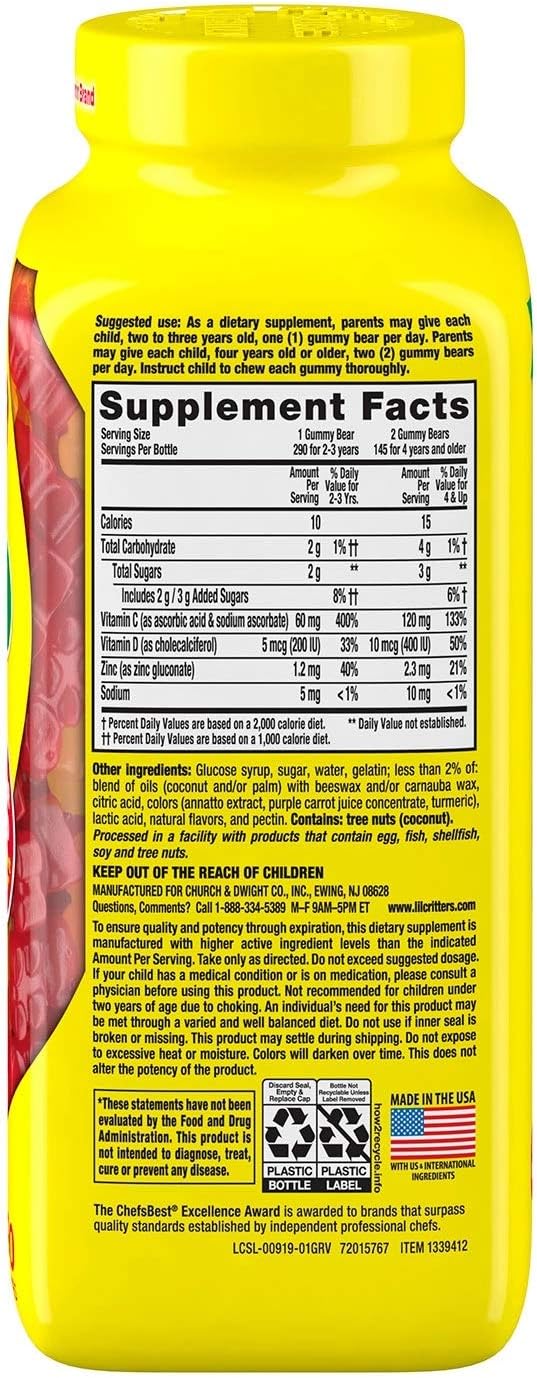 L'il Critter Kids' Immune C Plus Zinc and Vitamin D (290 Count) - görsel 3