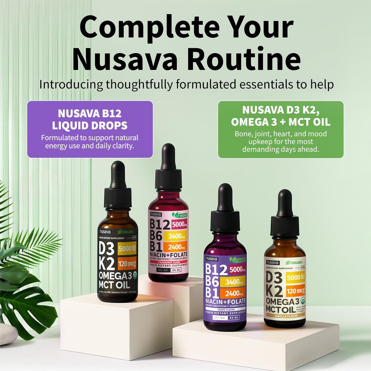NUSAVA Vitamin B12 Liquid Drops 5000mcg with B6 & B1 - Sublingual Methylcobalamin B Complex, Vegan, Non-GMO, Grape Flavour (2 Pack) - görsel 8
