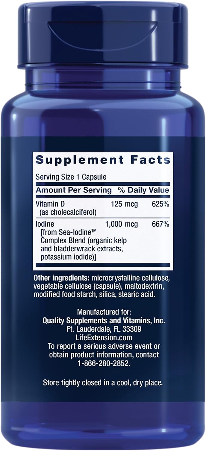 Life Extension Vitamin D3 with Sea-Iodine, 125 mcg (5000 IU), 60 Capsules - görsel 2