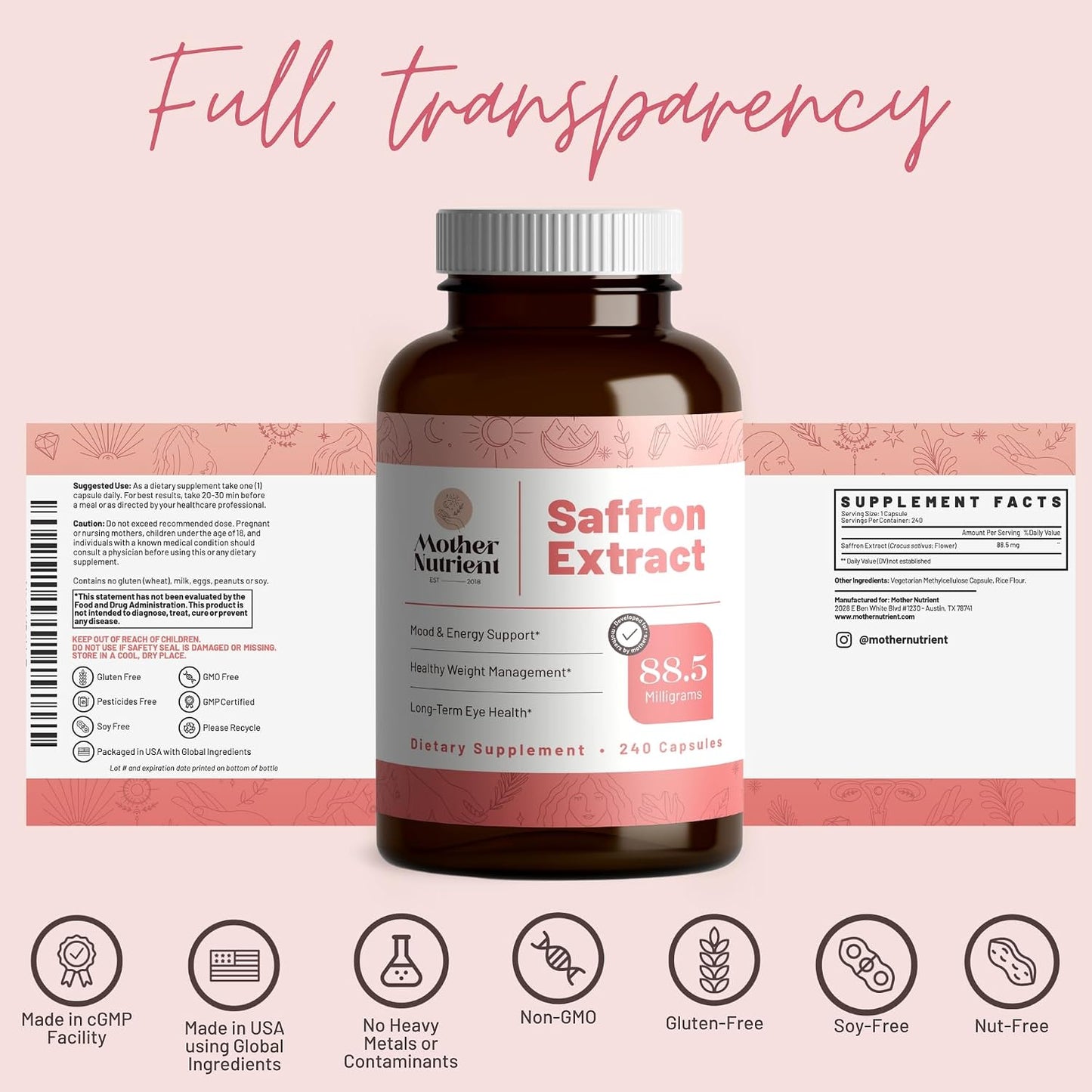 Mother Nutrient Pure Saffron Extract Supplement – 88.5 mg, 240 Veggie Capsules - görsel 4