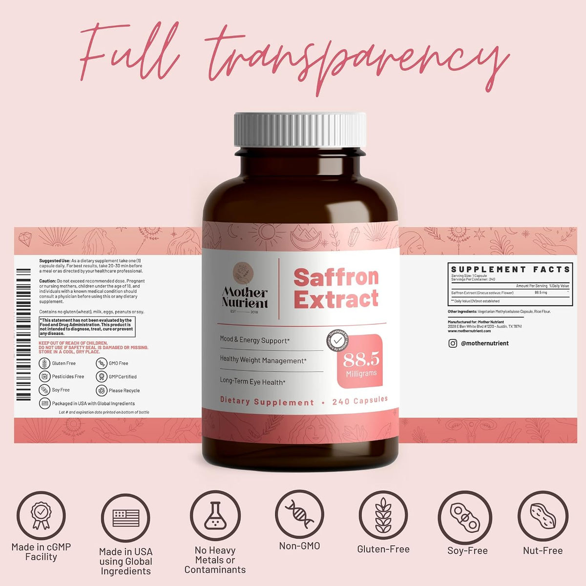 Mother Nutrient Pure Saffron Extract Supplement – 88.5 mg, 240 Veggie Capsules - görsel 4