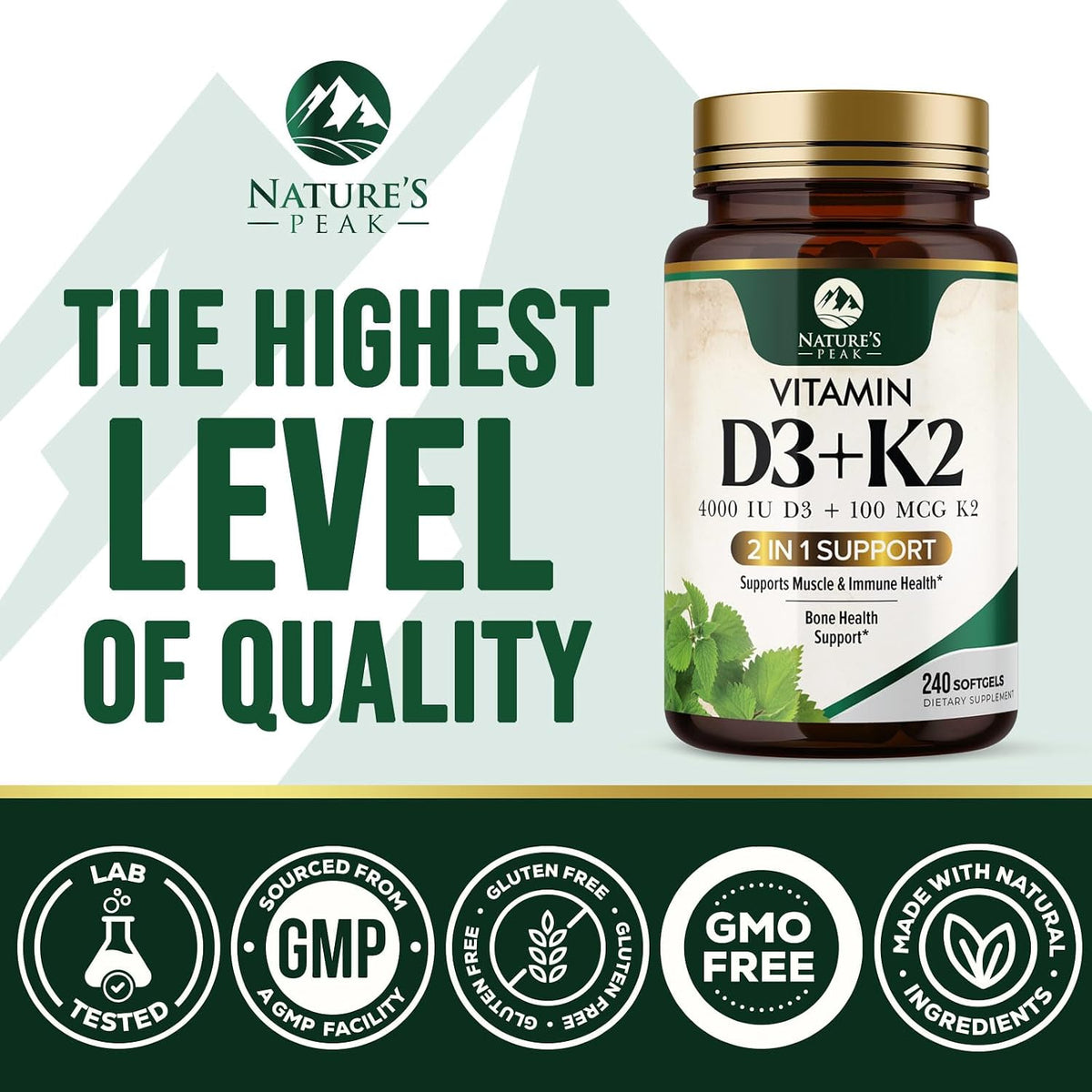 Vitamin D3 + K2 Supplement – High Potency with 4000 IU D3 and MK-7 – Bone, Immune and Heart Support – 240 Soft gel capsules - görsel 4