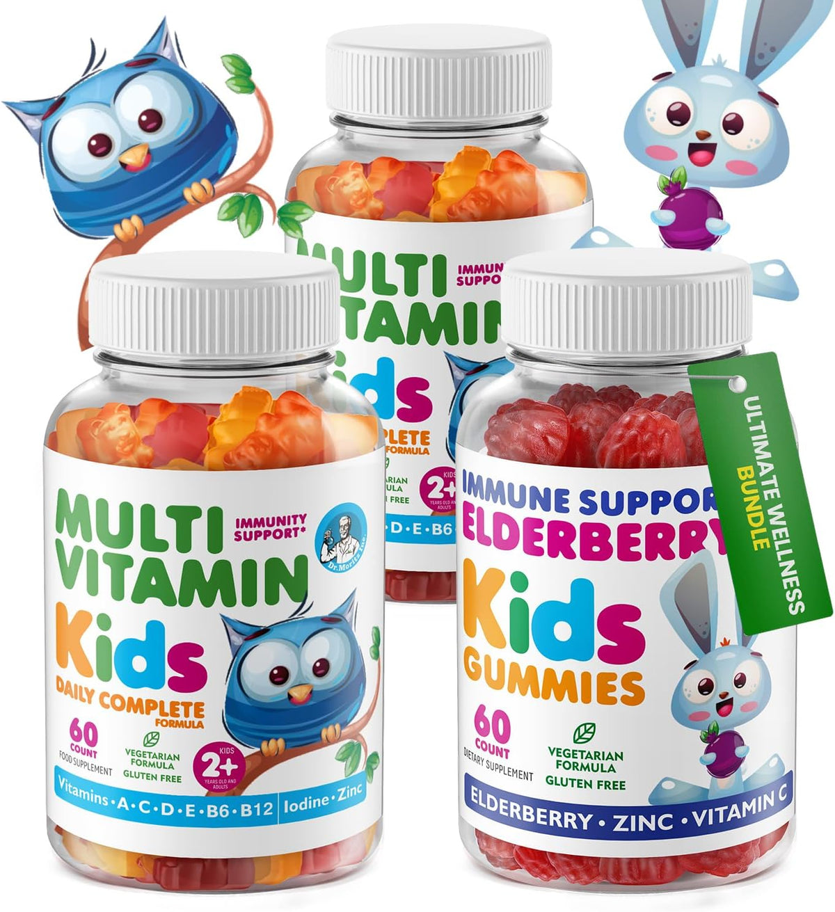 DR. MORITZ Elderberry Gummies for Children (60 Count) and Children's Multivitamin Gummies Bundle (120 Count, 2 Pack) – for Immune Support and Overall Health – Toddler Vitamins Supplement - görsel 1