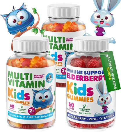 DR. MORITZ Elderberry Gummies for Children (60 Count) and Children's Multivitamin Gummies Bundle (120 Count, 2 Pack) – for Immune Support and Overall Health – Toddler Vitamins Supplement