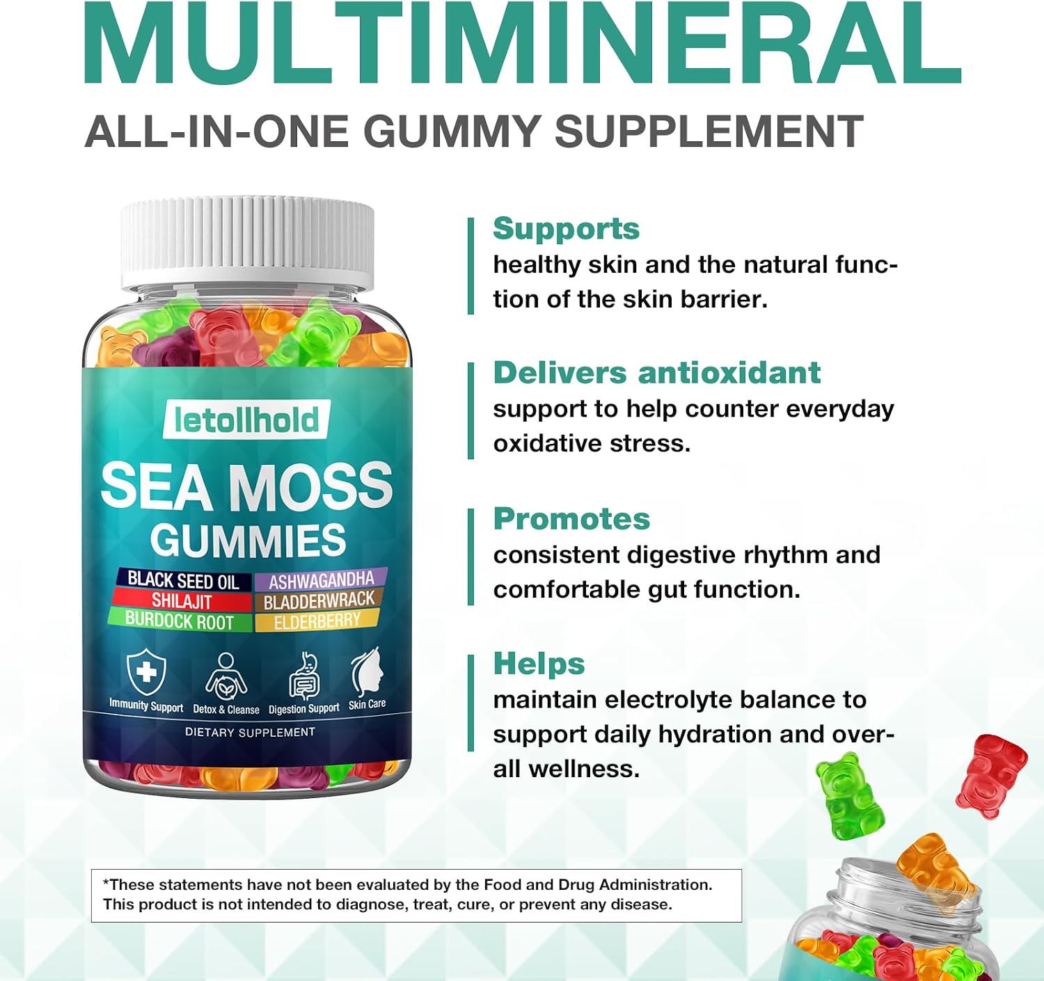 Sea Moss Gummies - Irish Sea Moss Gummies Advanced for Adults with Ashwagandha, Bladderwrack & Burdock Root - görsel 6