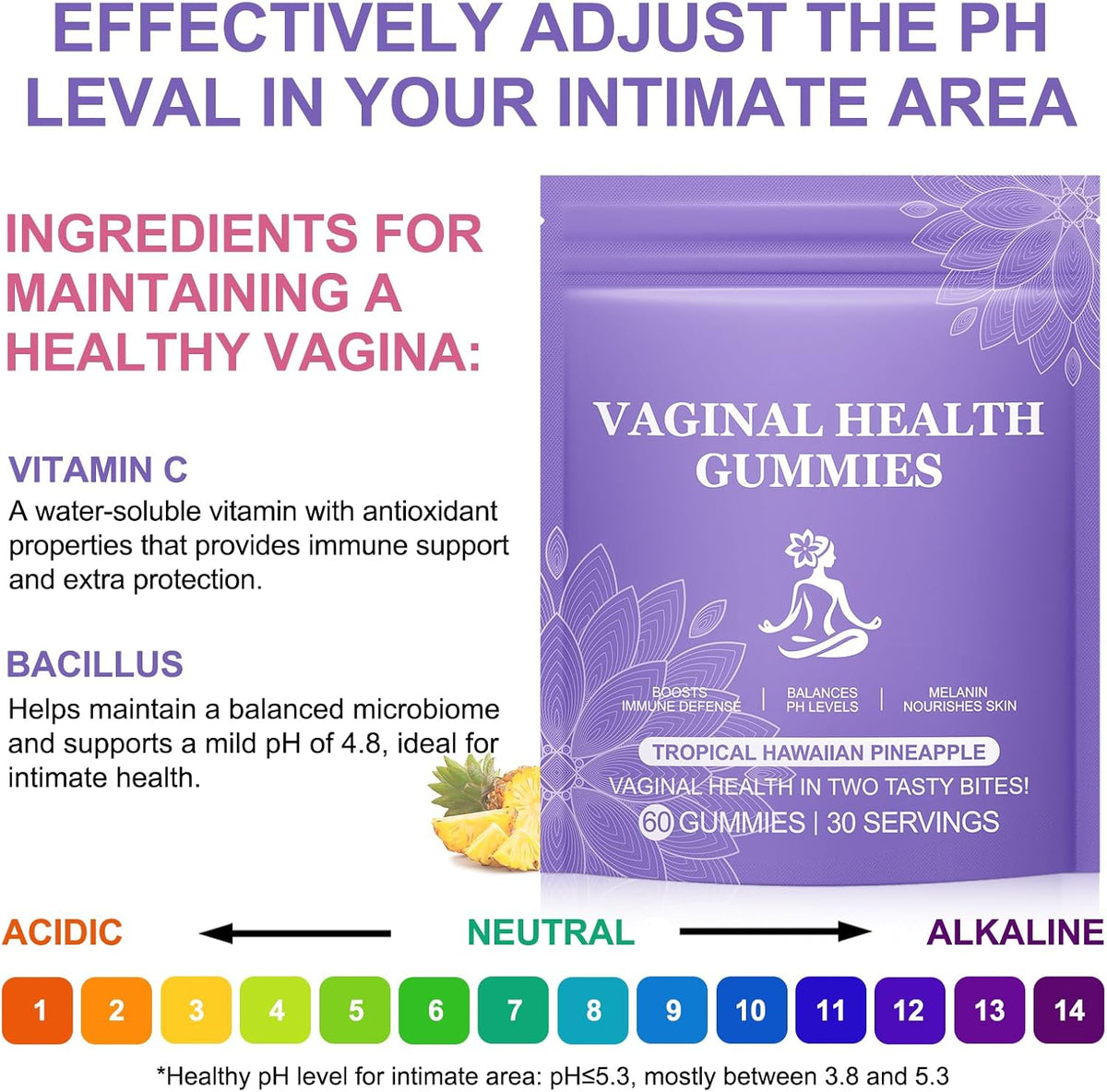 Premium Feminine Balance Gummies - Probiotic Gummies for Vaginal Health, Pineapple Flavour - görsel 5