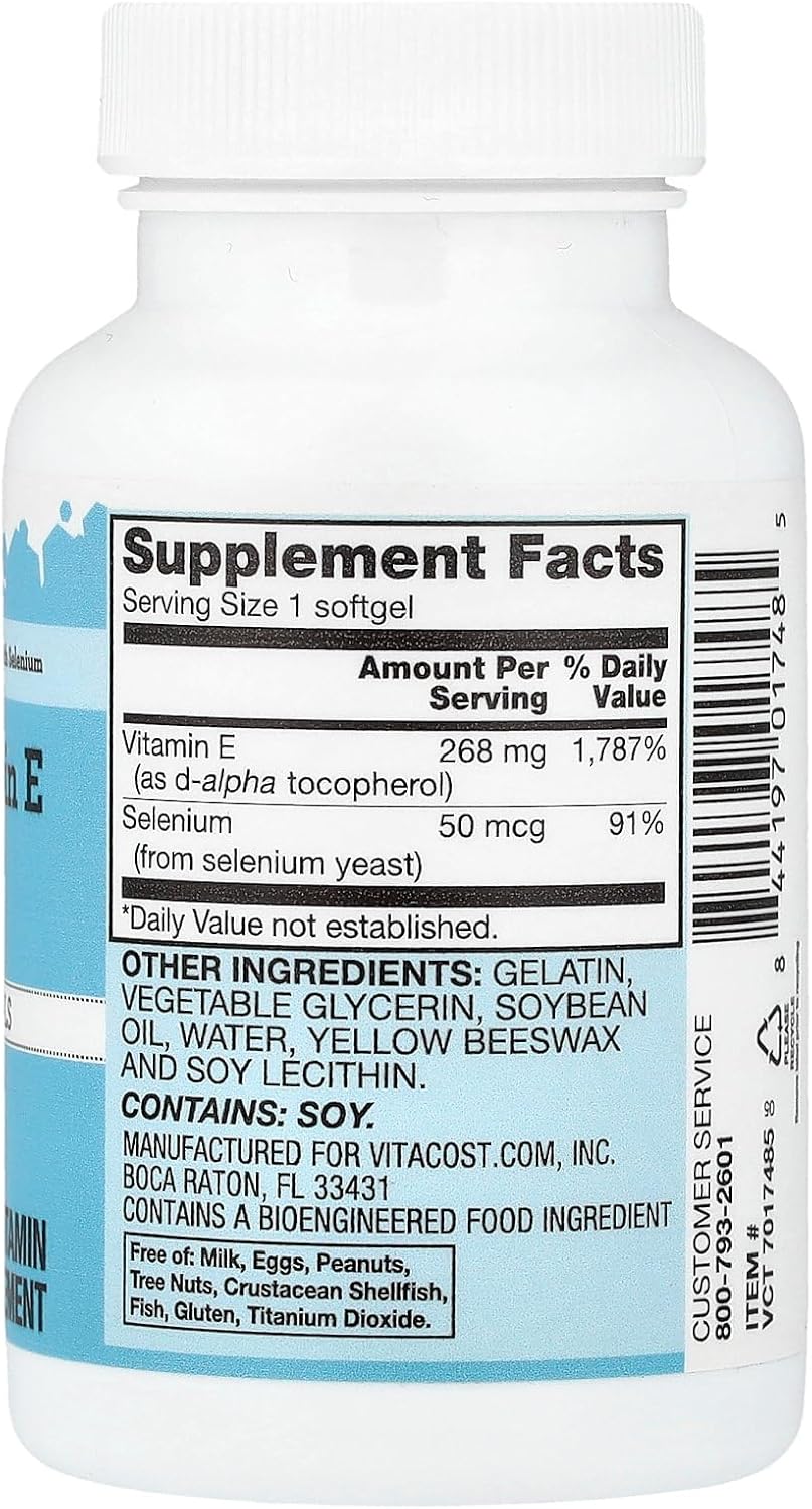 Vitacost Natural Vitamin E with Selenium, 90 Softgels - görsel 2
