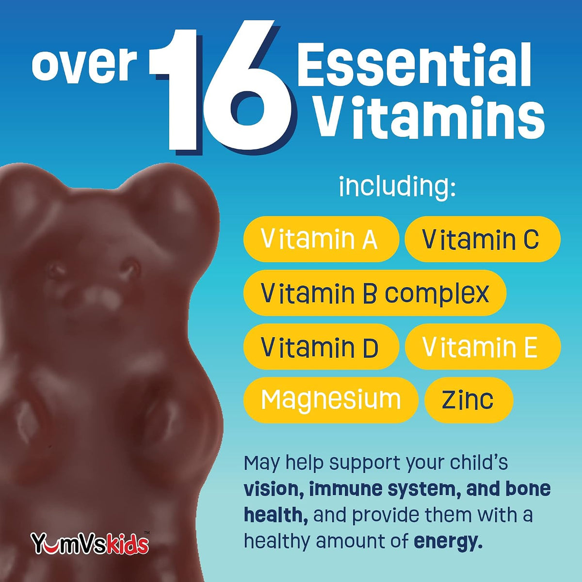 YUM-V'S Children's Multivitamin Chocolate Bears – Daily Toddler Vitamins with 16 Essential Nutrients – 60 Count - görsel 3