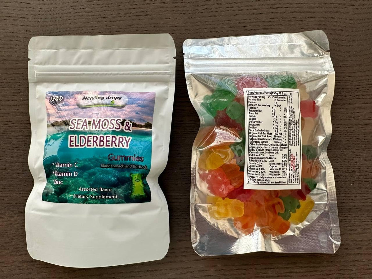 Irish Sea Moss Gummies – Raw Organic Wildcrafted Sun-Dried with Bladderwrack & Burdock Root – Keto Vegan Non-GMO (Elderberry) - görsel 4