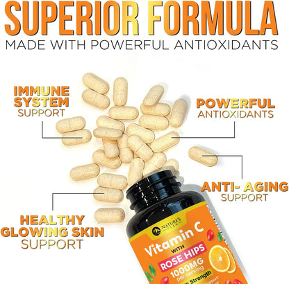 Vitamin C 1000mg per Serving – Extra Strength Chewable with Rose Hips – Sugar Free Orange Flavour – 60 Tablets