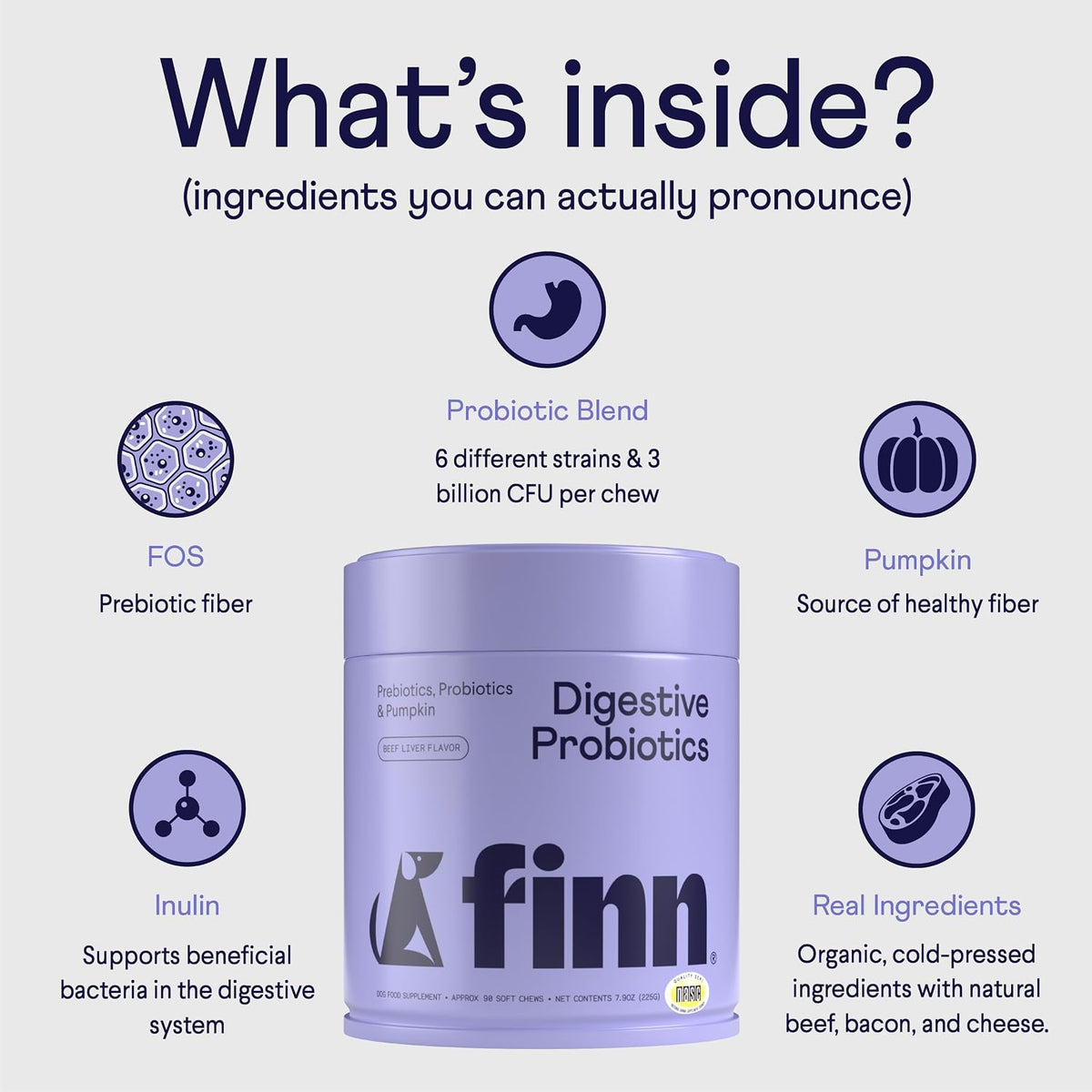 Finn Digestive Probiotics for Dogs | Pumpkin & Prebiotics | Beef | 90 Soft Chews - görsel 3