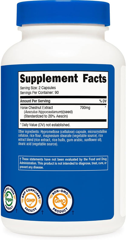 Nutricost Horse Chestnut Extract Capsules 700 mg Per Serving, 180 Capsules - Non-GM, Vegan