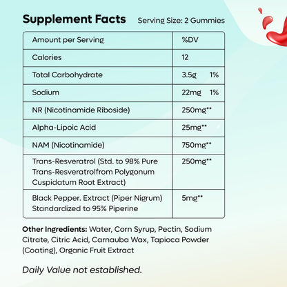 FEMGAIN NAD Gummies, 1000mg NAD+ Supplement - Sugar-Free Nicotinamide Riboside & Resveratrol, Watermelon Flavour – Image 2