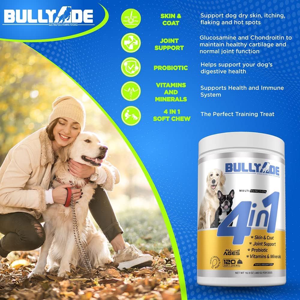 Bullyade 4 in 1 Probiotic, Joint Support, Skin and Coat, Multivitamin Soft Chews for Dogs, 480 g - görsel 4