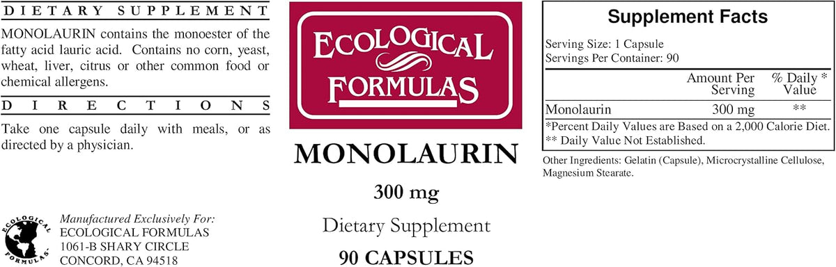 Ecological Formulae Monolaurin 300 mg 180 Capsules (90 Capsules x 2 Bottles) - görsel 2