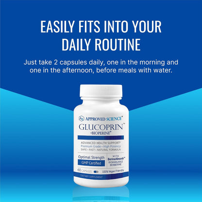 Approved Science Glucoprin – 250 mg Berberine Complex with Mulberry, Cinnamon & BioPerine – 60 Vegan Capsules (Pack of 3)